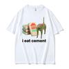 I Eat Cement Cat Fun Print T-shirt for Men and Women, Fashionable Round-neck Loose Short-sleeved