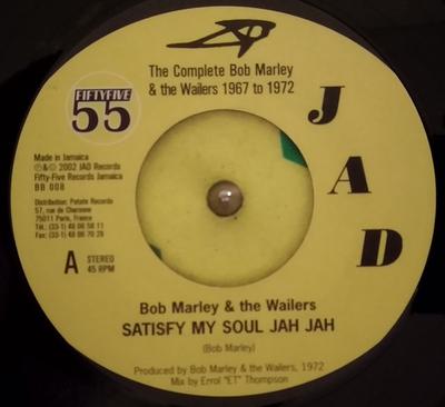 7-дюймовая пластинка БОБ МАРЛИ THE WAILERS Satisfy My Soul Jah Jah BB008 JAD Fifty Five 2002 Ямайка Регги Ска Даб Б/у