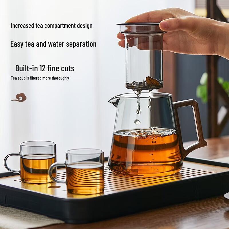 Китайский стеклянный чайный набор YIHUTEA с подставкой из сосны