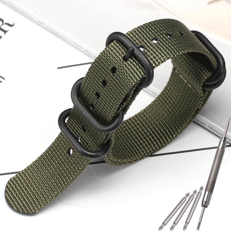 Nylon Strap 18mm 20mm 22mm 24mm Five-Ring Premium Weave Men Women Watch Band Bracelet Heavy Duty Stainless Steel Buckle