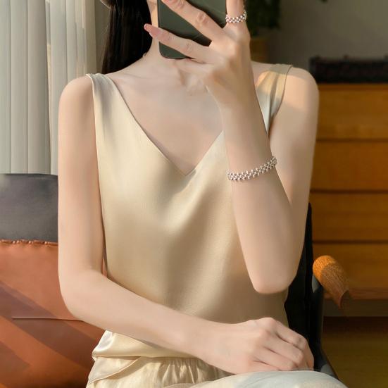 Женский жилет с V-образным вырезом без рукавов, однотонные топы свободного кроя из гладкого атласа, универсальная повседневная одежда