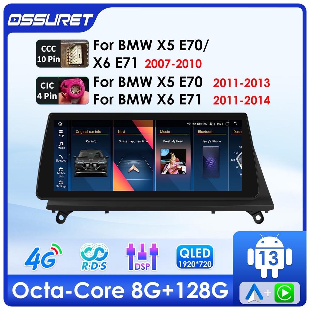 OSSURET 10,25-дюймовый Carplay Android 13 Автомагнитола для BMW X5 E70 X6 E71 CCC CIC автомобильная интеллектуальная система радио GPS навигация стерео DSP SWC Bluetooth головное устройство