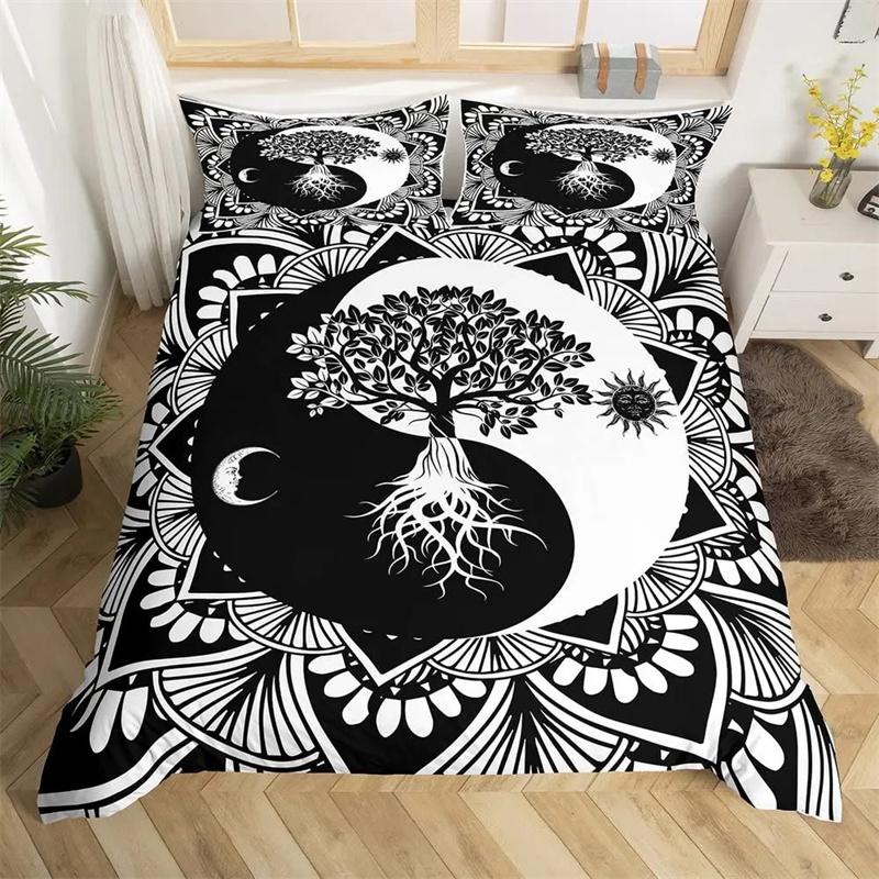 Premium Moon And Sun Duvet Cover Black And White Bedding Soft Tree Of Life All Galaxy Stars Mandala Tribal Quilt Cover Decor For Women