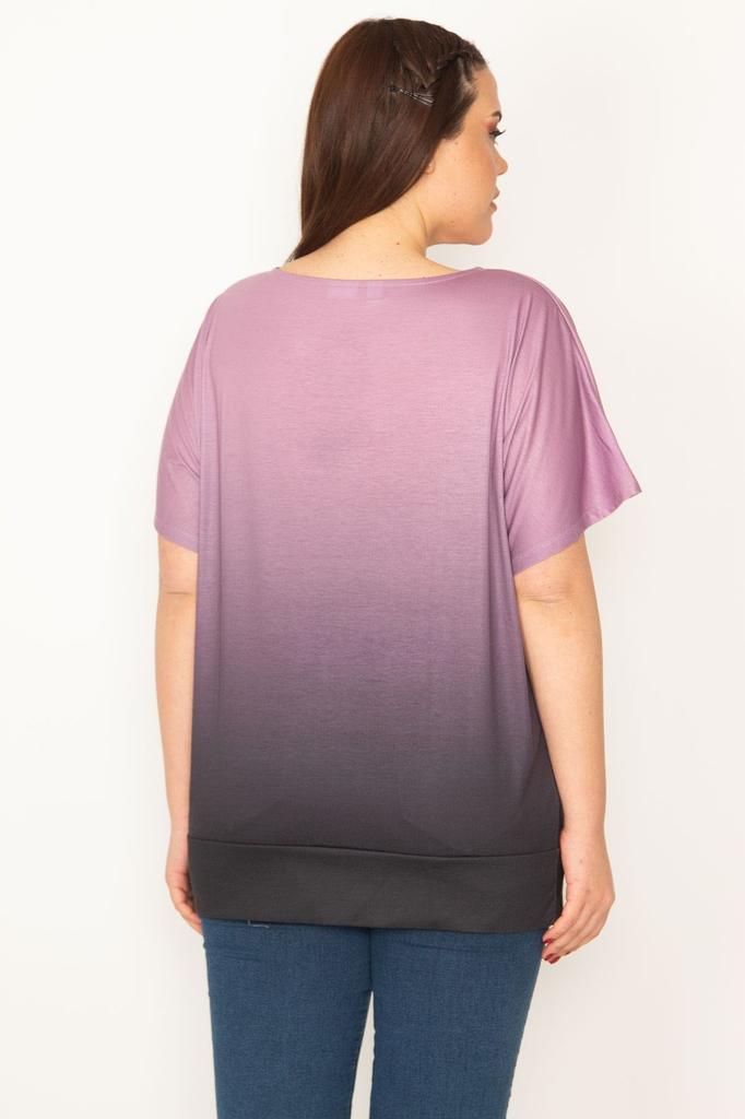 Женская блузка большого размера, сиреневая блузка с полосками и низкими рукавами, с рисунком батика больших размеров