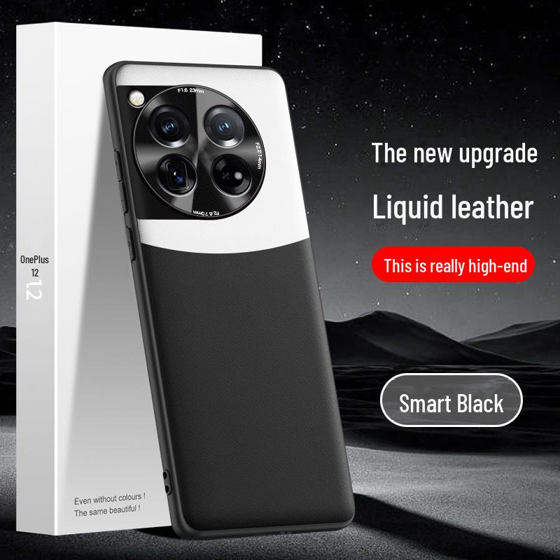 Чехол из жидкой кожи для OnePlus 12: Защитный чехол от падений и обрастания в цвете, цельная упаковка.