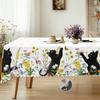 1 Piece Of Kitten Themed Printed Tablecloth, Country Farmhouse Style, Black Kitten, Flower Pattern Design, Multiple Sizes Available, Suitable For Spri