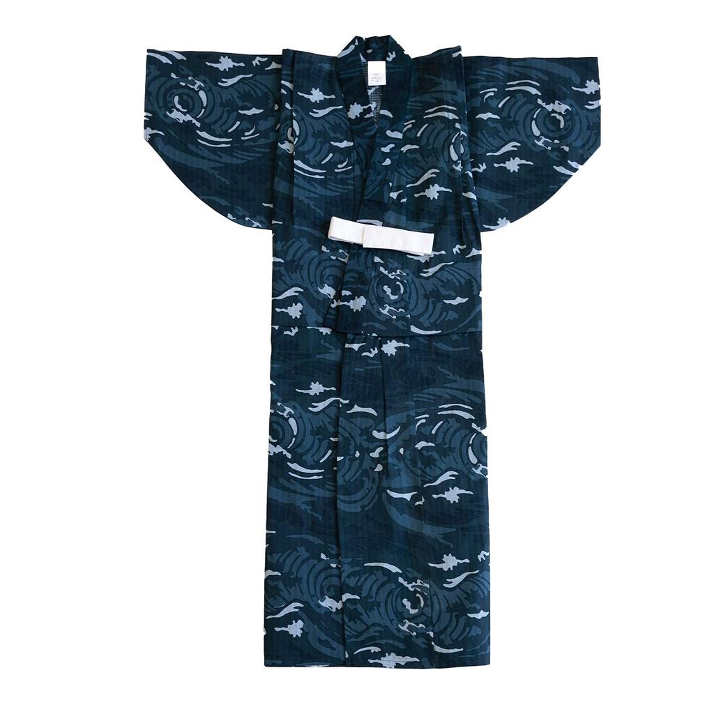Yukata Change Set Heiko Boys X Blue Heigo Obi [KYOETSU] Set, Weave, 3-piece (yukata, Obi, Geta) (110, 1-wave + Kinari)