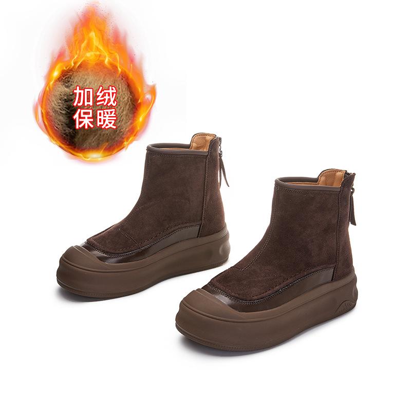 Зимние новые ретро ботинки Мартина женские 2025 на толстой подошве бархатные теплые короткие ботинки повседневные универсальные ботинки увеличивающие рост женские ботинки