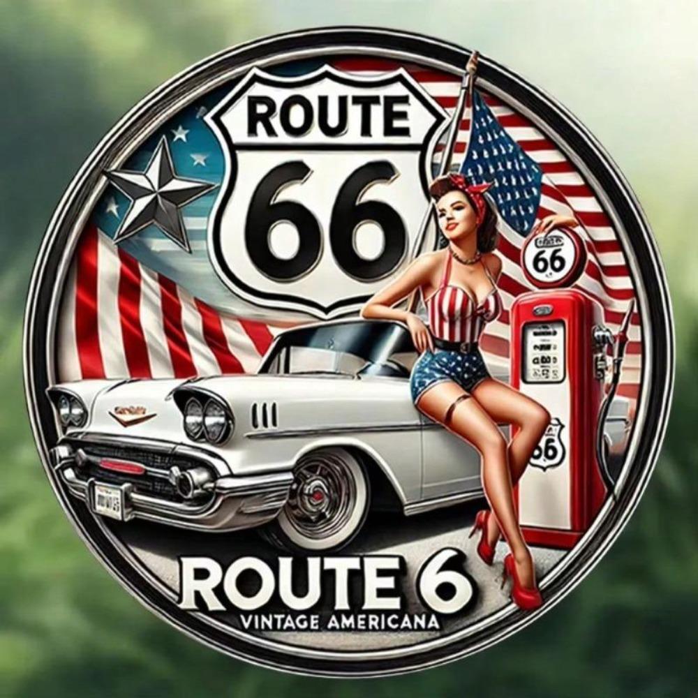 Винтажная металлическая жестяная табличка Route 66, 8-дюймовая круглая, декор для стены автомобиля