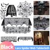 Halloween Lace Spider Web Table Runner Tablecloth Halloween Black Fireplace Mantel Cover for Home Party Halloween Decoration