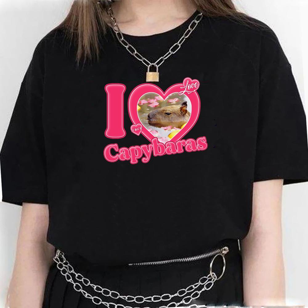 Capybara T Shirt Women Print Summer White Top Cotton T-shirt Graphic Tees Women Vintage Streetwear 90s Plus Size Tshirt Female