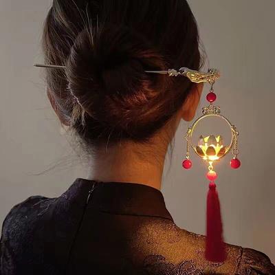 Древний китайский стиль, трясущаяся кисточка, светящаяся шпилька-фонарь в форме лотоса