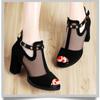 Women Pumps High Thick Black Heels Ladies Shoes Zipper Open Toe Wedding Platform
