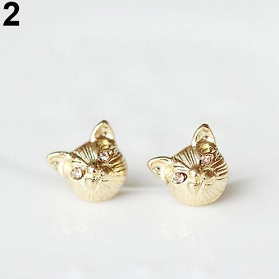Women's Fashion Lovely Cat Head Design Ear Studs Earrings Piercing Jewelry Charm ARI