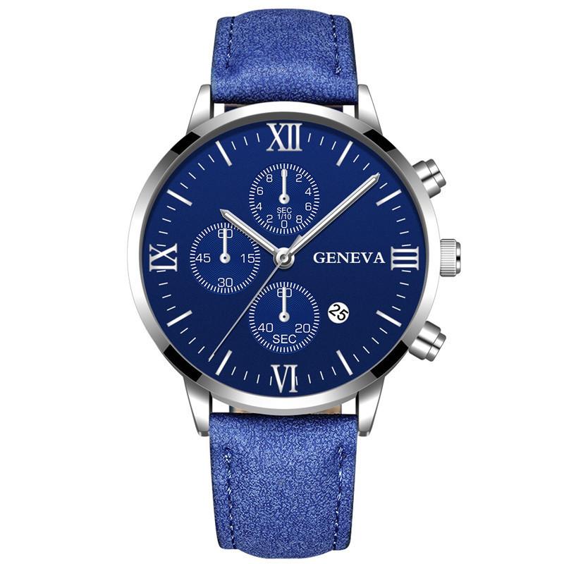 Горячая Распродажа Мужские спортивные часы с календарем на поясе из нержавеющей стали с кожаным ремешком Деловые наручные часы Кварцевые часы Новые часы на поясе Модные часы