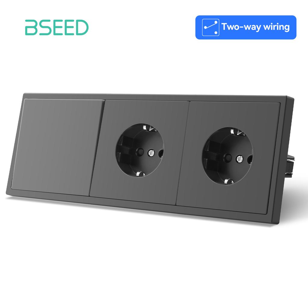 BSEED 1/2Gang Large Button Light Switches 1/2Way Plus Wall Power Type-c USB Sockets Fast Charging EU Standard Plastic Frames