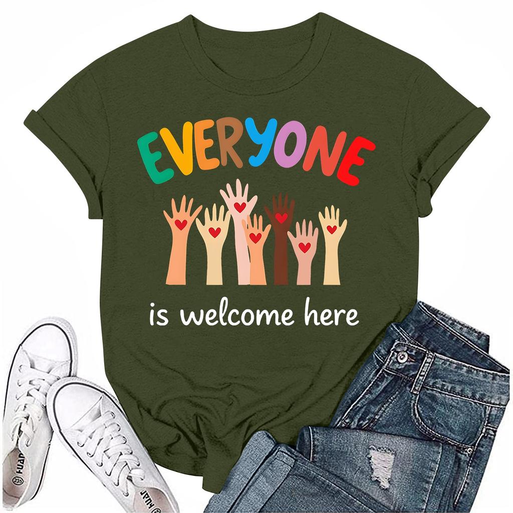 Взрослые Повседневные Ежедневные Круглый вырез с принтом Короткие рукава Футболка Топ с буквами