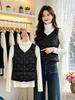 New down cotton vest women's autumn and winter thickened and velvet warm inner wear vest short V-neck sleeveless vest