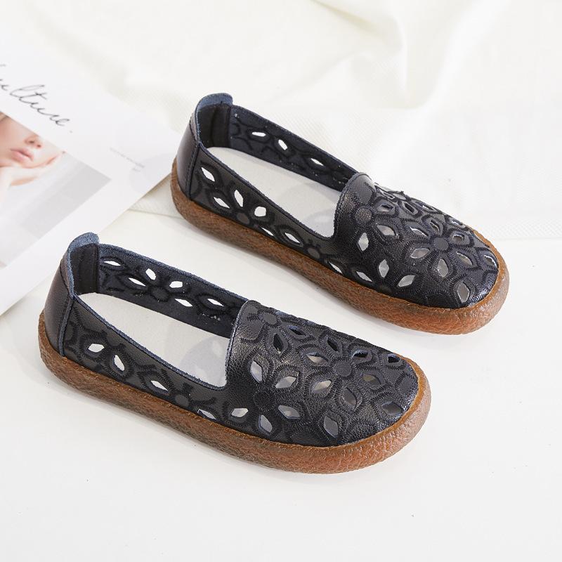 New Moccasins Women's Ballet Flats Summer Hollow Out Autumn Woman Loafers Leather Female Slip On Woman's Shoes Casual Size 35-43