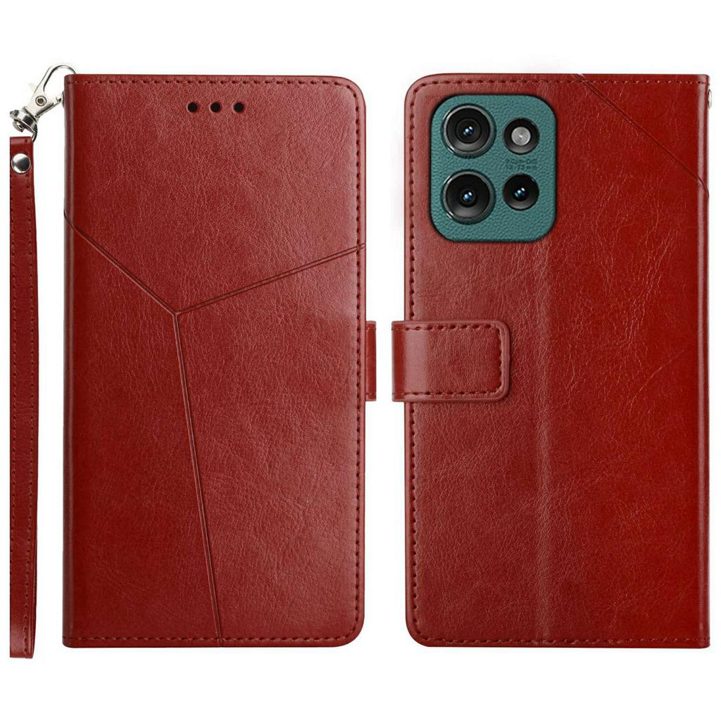 Для Motorola Moto G Play (2025) 4G/G Мощность (2025) Чехол с ремешком на запястье, тиснение в виде Y-образных линий, кожаный чехол для телефона