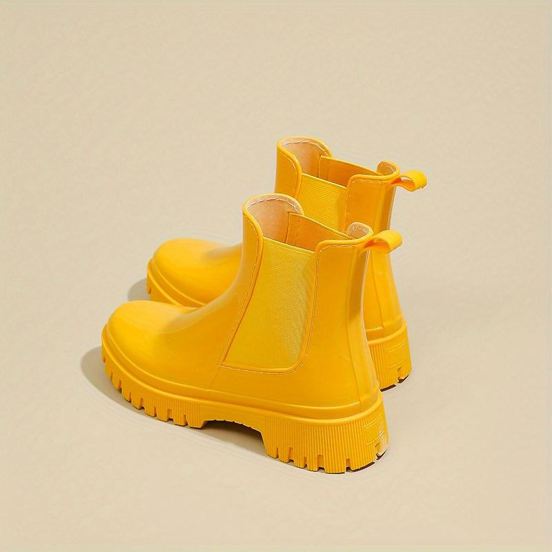 Женские резиновые сапоги на толстой подошве, эластичные вставки для легкого надевания, амортизирующий комфорт, черно-желто-зеленые, модная повседневная и профессиональная обувь
