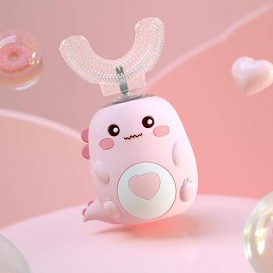 Детская U-образная электрическая зубная щетка IPX7 Водонепроницаемая 2 режима Регулируемая 360-градусная чистка с изображением динозавра для малышей Мальчиков и девочек Перезаряжаемая зубная щетка