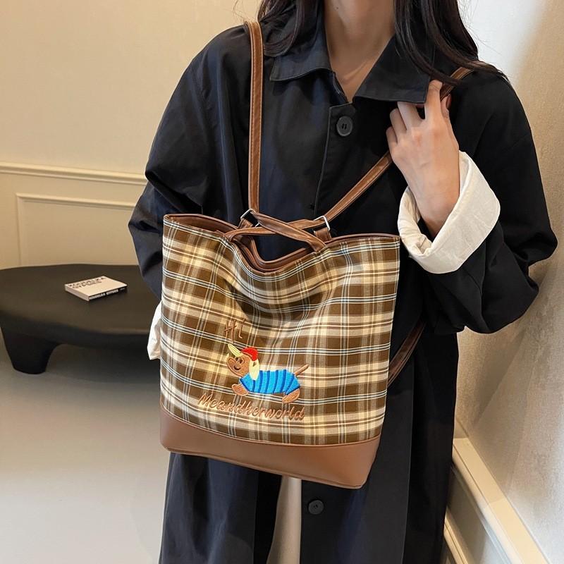 Модная клетчатая холщовая сумка под мышку для женщин, вместительная и шикарная для повседневных дел