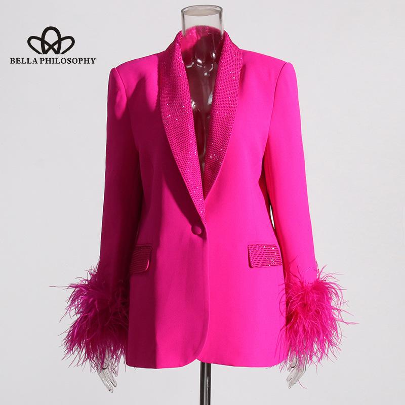 Элегантный пиджак в европейском и американском стиле, новинка 2023 года, модный тонкий пиджак с вырезом и строчкой из перьев, облегающий тонкий пиджак