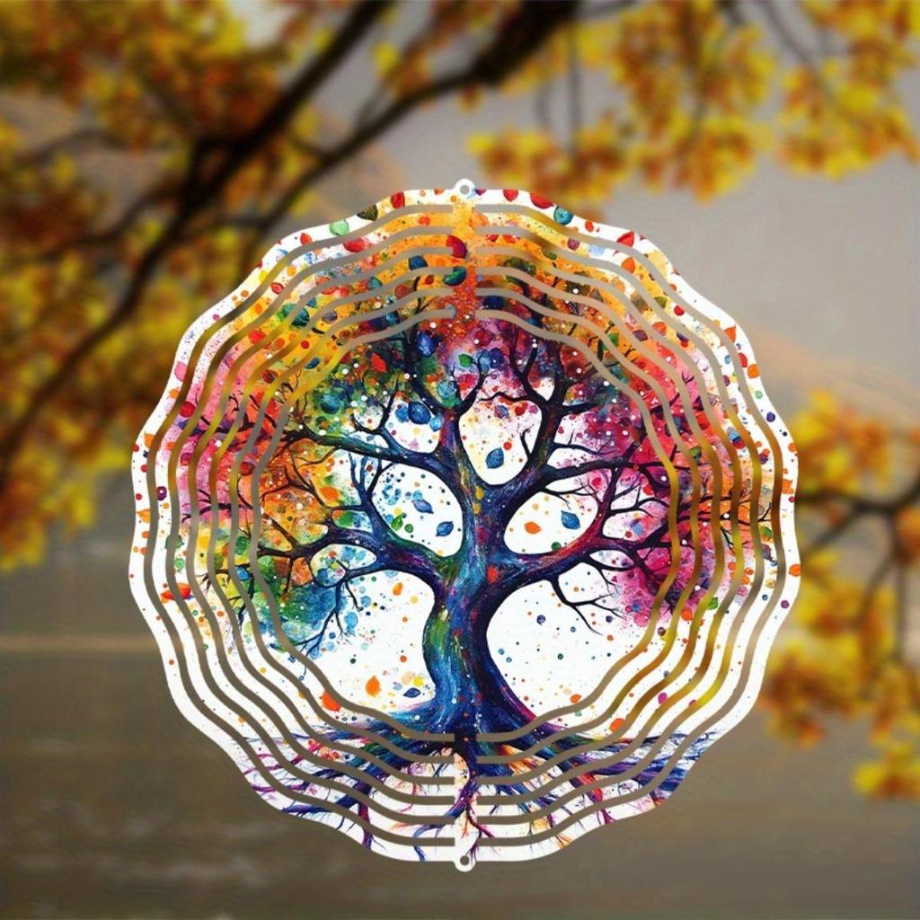 Vibrant Life Tree Metal Wind Chime - Colorful Abstract Garden Art with Dangling Ornaments, Indoor/Outdoor Decor (Wall Hanging or Patio)