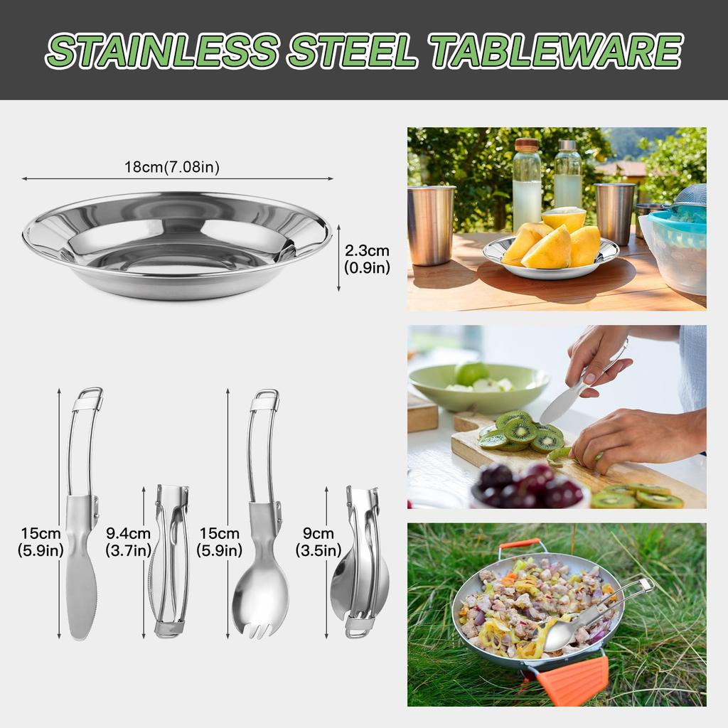 TOMSHOO Aluminum Cooker Outdoor Outdoor Camping Storage Bag Ideal for use by 3 or more people Set, Pot, Kettle, Cookware, Cups, Plate, Included,