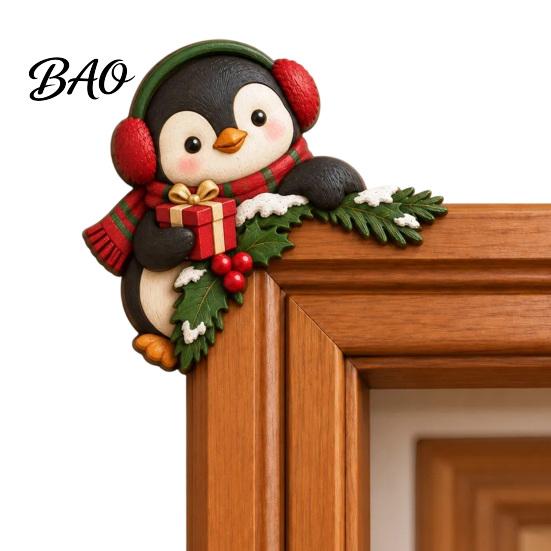 Seasonal Door Frame Sign Christmas Wooden Topper, Funny Snowman Nutcracker Penguin Angel Santa Claus Wall Hanging Decor Corner for Window Holiday