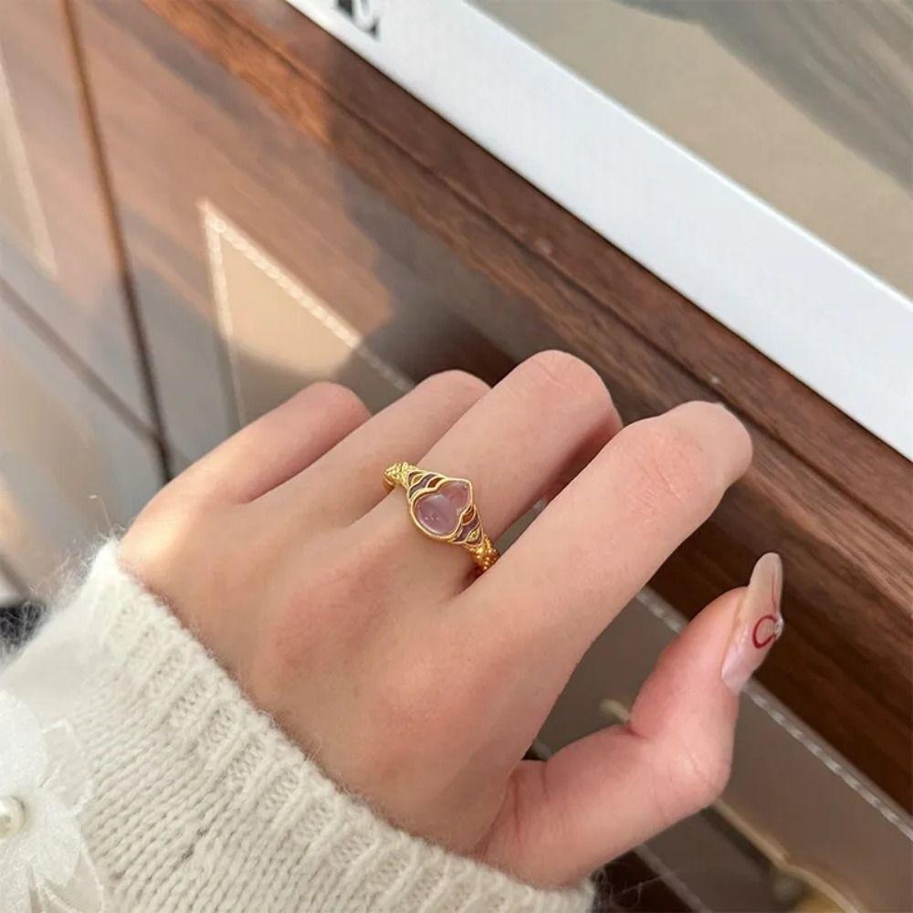 Purple Gourd Vintage Rings Lucky Metal Open Rings Temperament Enamel Finger Ring  Party