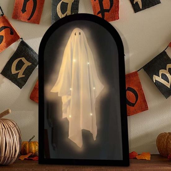 Halloween Hologram Ghost Mirror LED Light Up Spooky Ghost Mirror for Halloween Indoor Outdoor Haunted House Room Decor