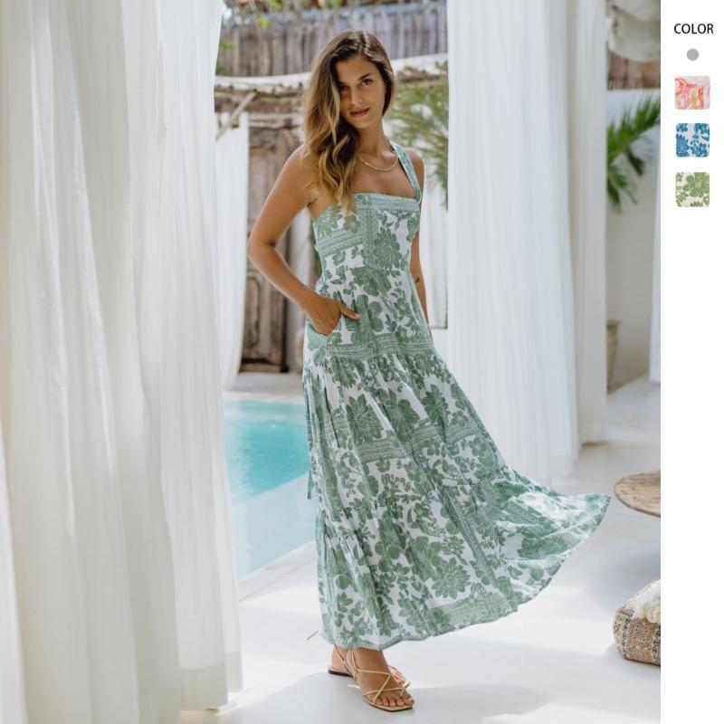 YYFS Женская мода лето весна цветочный узор принт без рукавов подтяжки с высокой талией повседневные платья