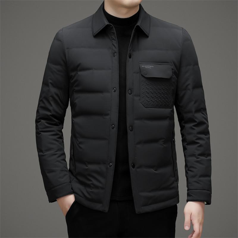 90 Velvet White Goose Down Jacket для мужчин, молодых и среднего возраста, с тонкими лацканами, облегающая, роскошная, повседневная, теплая зимняя куртка