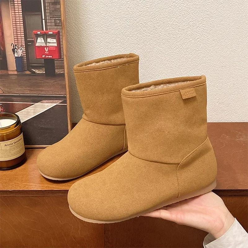 Ботильоны на плоской подошве женские замшевые хлопковые туфли женские 2024 новые брендовые повседневные зимние теплые модные короткие плюшевые ботинки челси женские