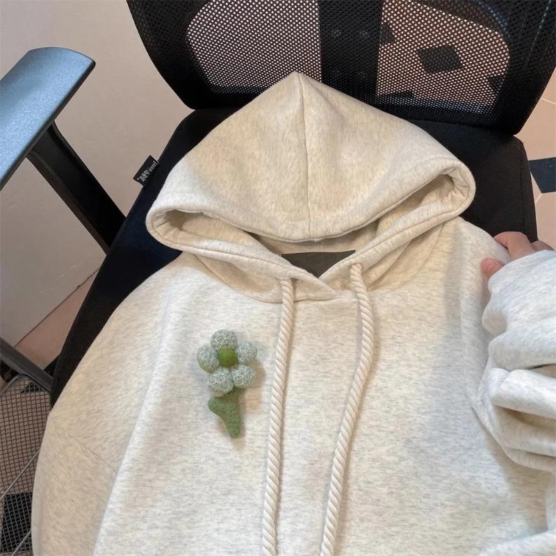 Женский свитшот оверсайз с капюшоном из флиса, утолщенный, свободный, повседневный пуловер с длинным рукавом, зимний свитшот-топ
