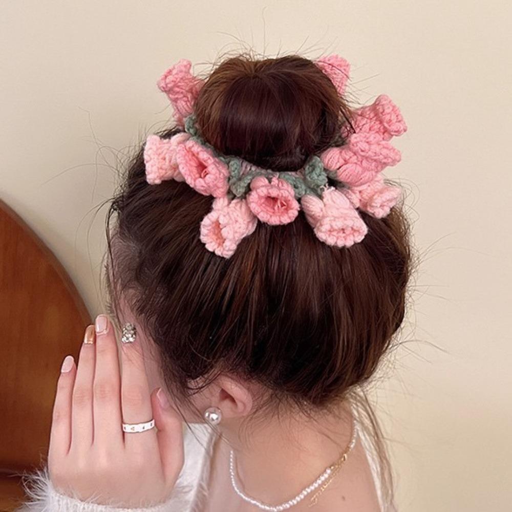 Elastic Knitted Hair Rope Handmade Sweet Hair Tie Cute Crocheted Flower Scrunchies Party