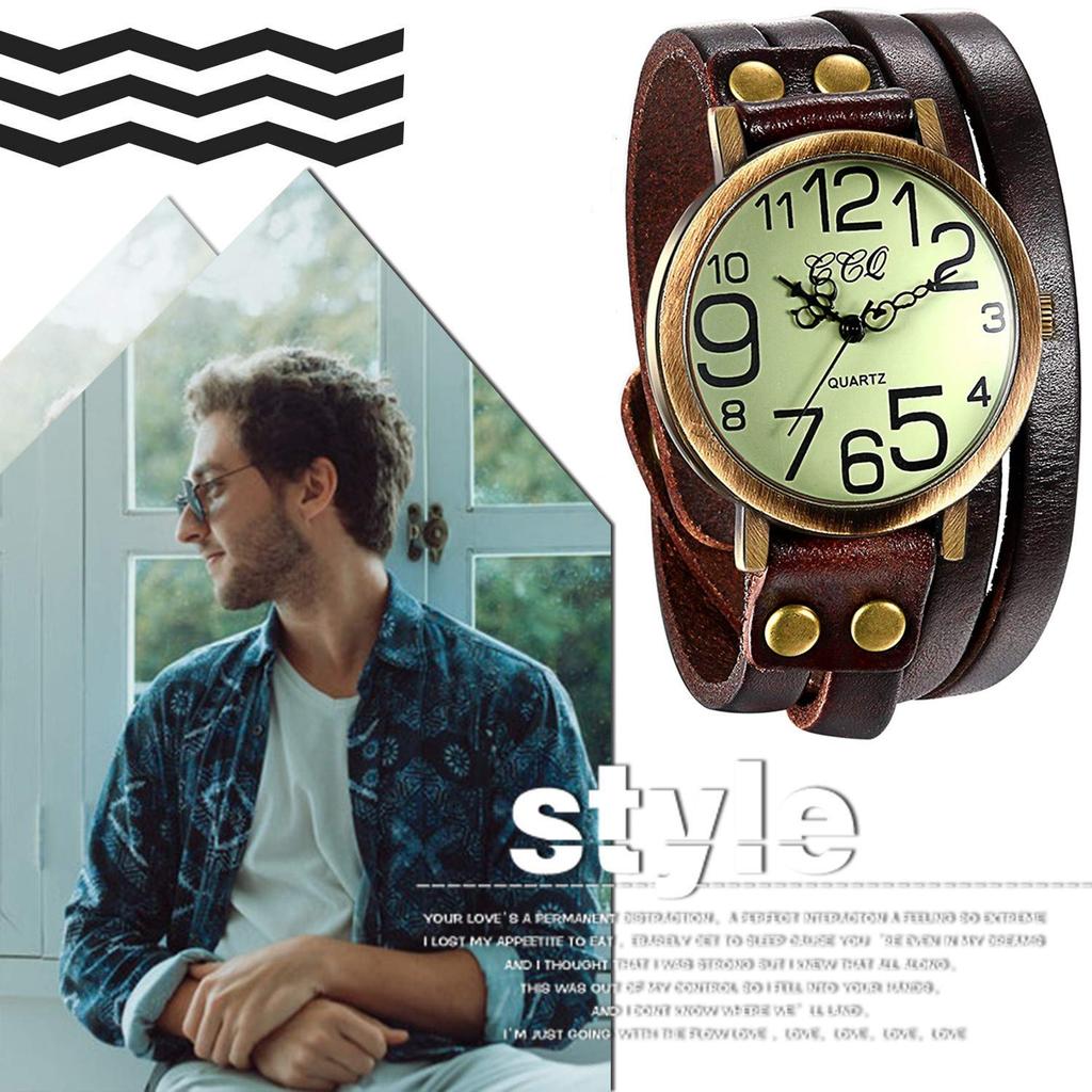 JewelryWe Antique Multi-Wrap Leather Band Wristwatch Numeric Dial Analog Display Quartz Movement Unisex Kids Suitable for Commuting School Brown