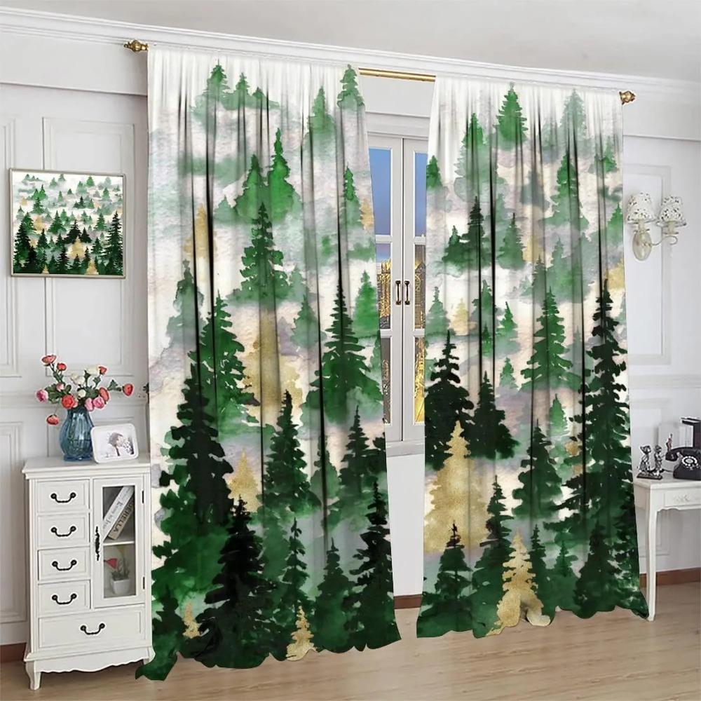 Country Forest Curtain Wild Animal Bear Deer fox Wolf Country Printed Curtain Semi-blackout Drape Bedroom Window Living Area Room Pair Of 2 Panels