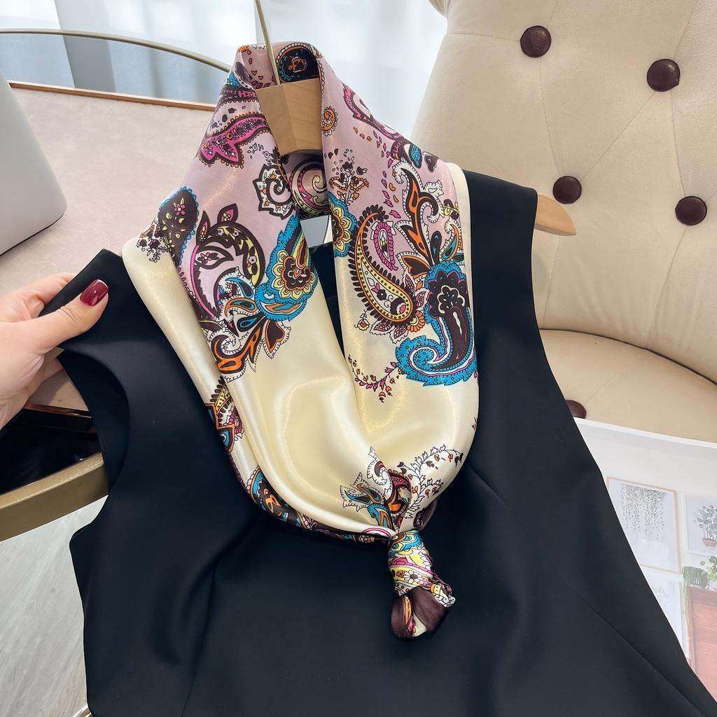 Luxury Silk Head Scarf Women Summer Foulard Square Head Hijab Scarfs For Ladies Brand Shawls 90*90 Silk Scarf Muslim Hijab