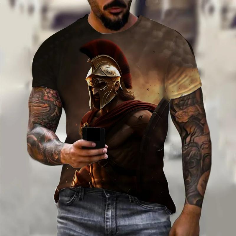 Винтажные спартанские футболки с 3D принтом и графикой для мужчин, футболки с короткими рукавами, модная уличная одежда больших размеров, мужская повседневная одежда