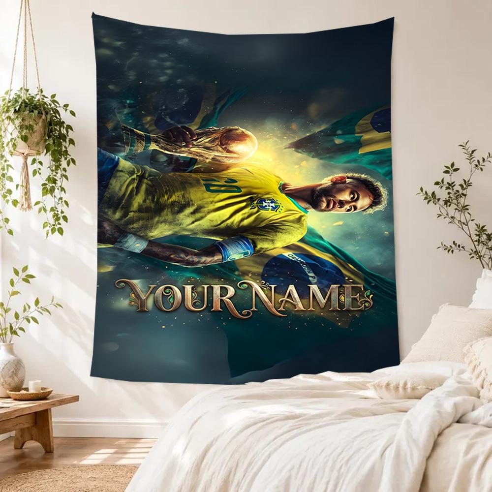 Brazilian Football Legend Boho Wall Tapestry Rustic Farmhouse Suitable for Studio Wall Dorm Wall Balcony Four Seasons Exotic Pattern
