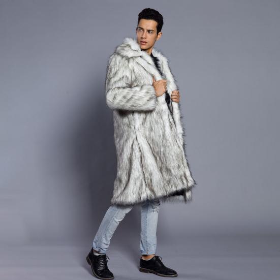 Мужское длинное пальто из искусственного меха с отворотом и длинным рукавом, ветрозащитное пальто с открытым передом, утолщенное теплое пальто из искусственного меха