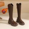 Женские ботфорты 2025 года на толстой подошве с флисовой подкладкой для худых икр - Универсальный и теплый осенне-зимний стиль