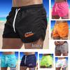 Лето 2025 года, новые мужские быстросохнущие плавки, спортивные штаны, купальные костюмы, пляжные шорты, шорты для бега, спортивный принт со страшным принтом