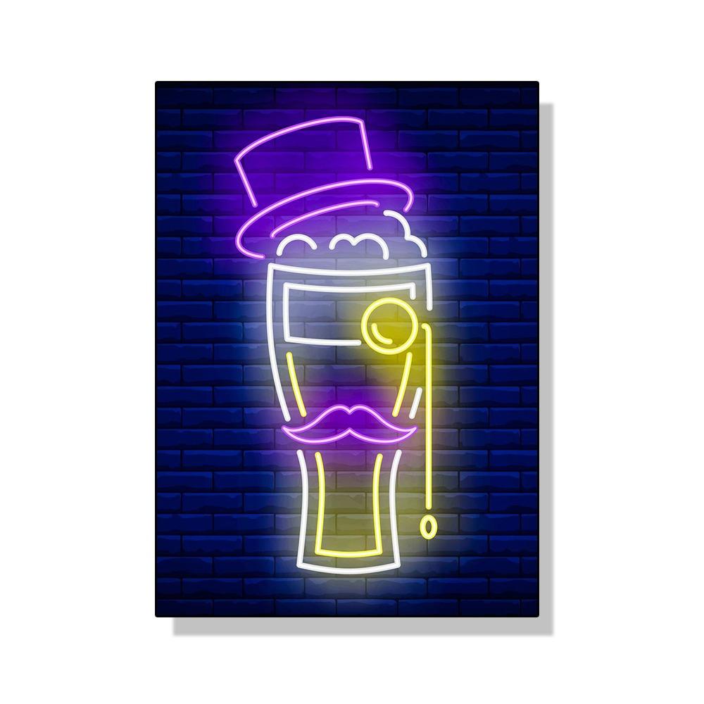 Неоновый эффект Пиво Happy Hour Паб Плакат Печать Холст Картина Настенная картина Для Бара Гостиная Домашнее украшение БЕЗ СВЕТОДИОДОВ