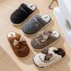 Winter Bowknot Furry Slippers for Couples - Cozy Indoor Cotton Slippers