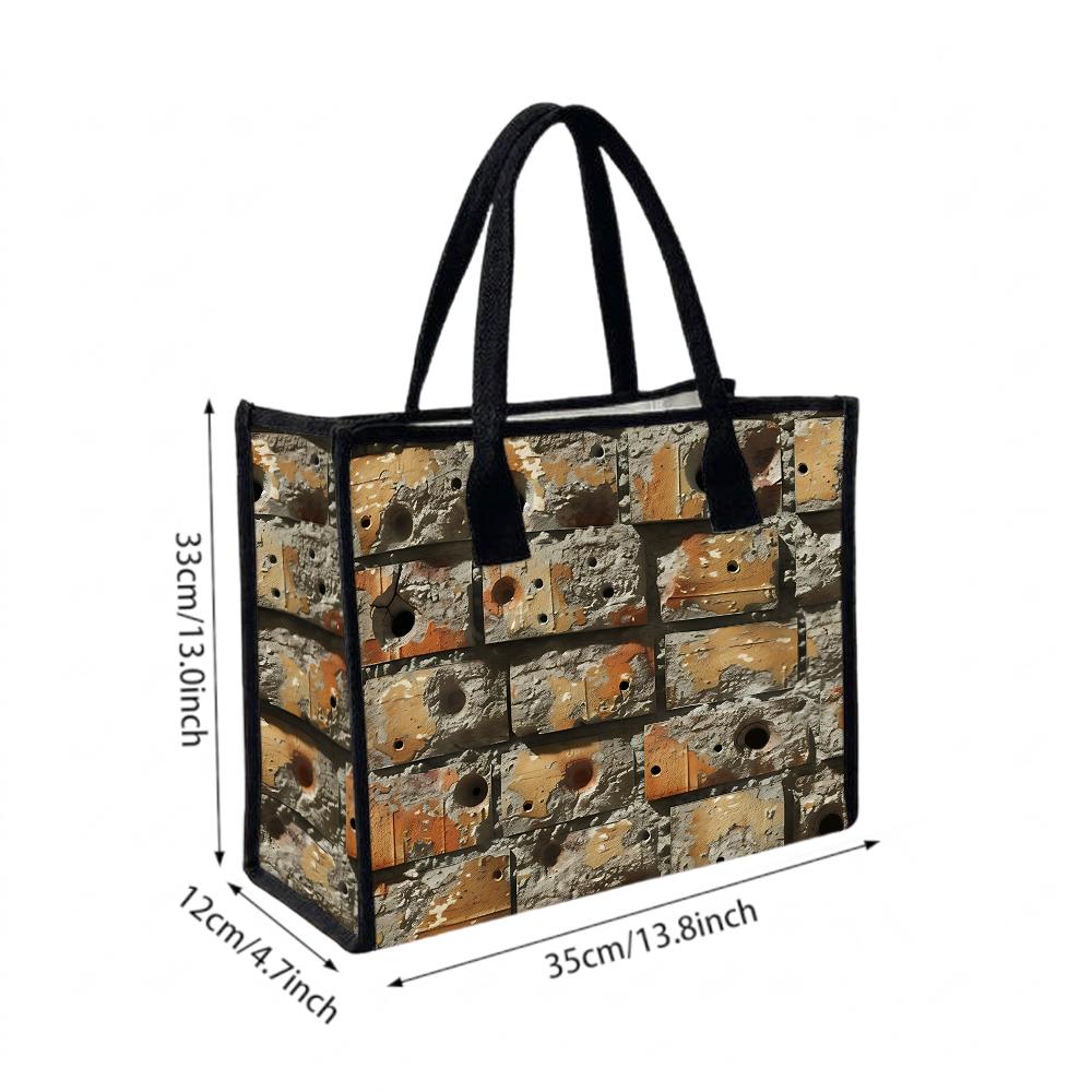 Vintage Block Pattern Tote Bag Casual Large Capacity Daily Commuting Shoulder Bag