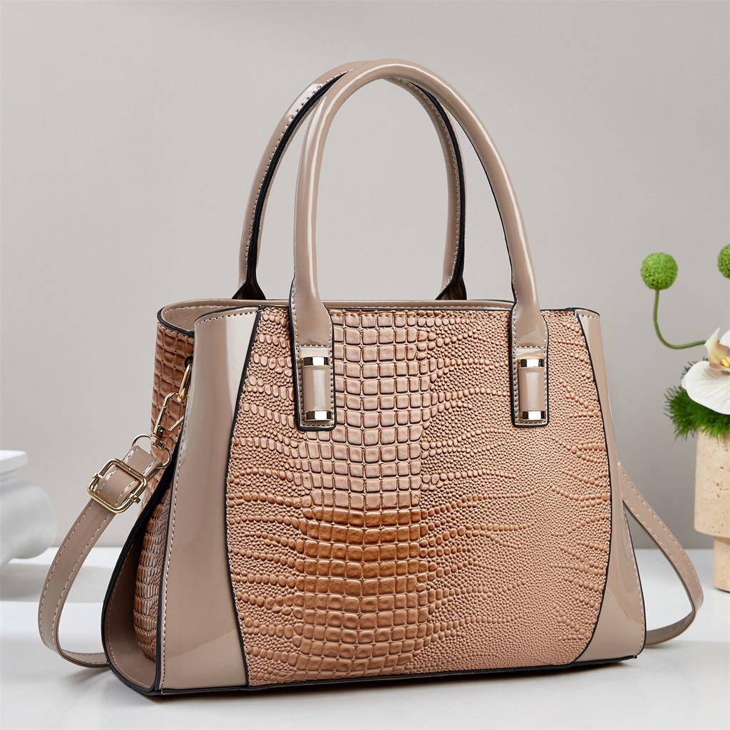 Large Pu Tote Bag With Crocodile Embossing For Daily Commuting And Casual Wear